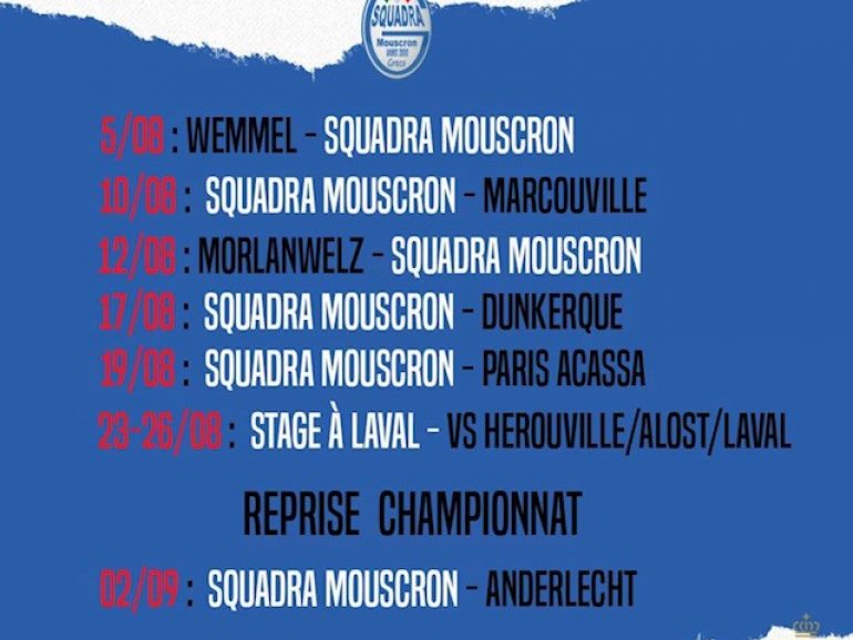 Programme des matchs pour la préparation.